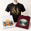 Custom DTF printed T-shirts with personalized graphic designs
