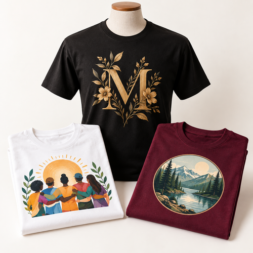 Custom DTF printed T-shirts with personalized graphic designs