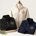 Custom embroidered jackets with professional monogram and botanical designs