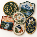 Custom embroidered patches in assorted shapes and stitched designs