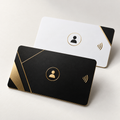 Custom NFC contact cards in black and white with gold accents
