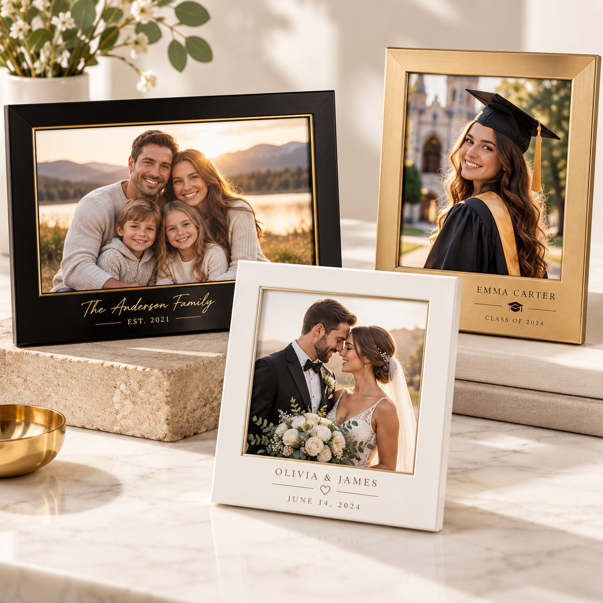 Personalized photo frames for family, graduation and wedding memories