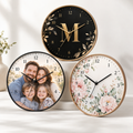 Personalized sublimation wall clocks with monogram, family photo and floral designs