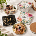 Personalized round and square sublimation coasters with holder