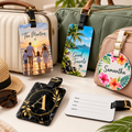 Personalized luggage tags with photo, monogram and travel designs