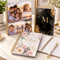 Personalized sublimation notebooks and journals with photo, monogram and floral covers