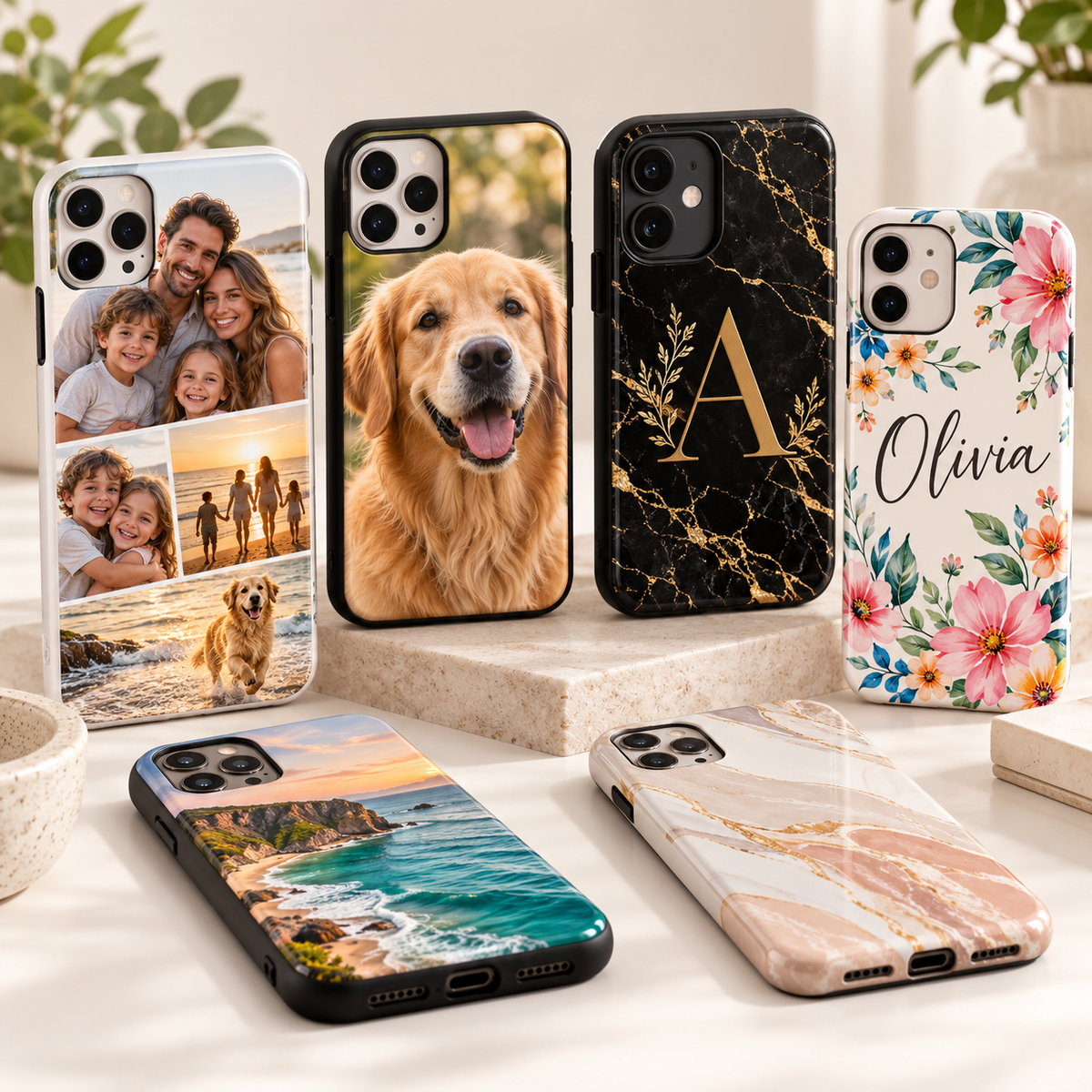 Personalized sublimation phone cases with photo, pet, monogram and floral designs