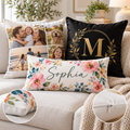 Personalized sublimation pillow covers with photo, monogram and floral designs