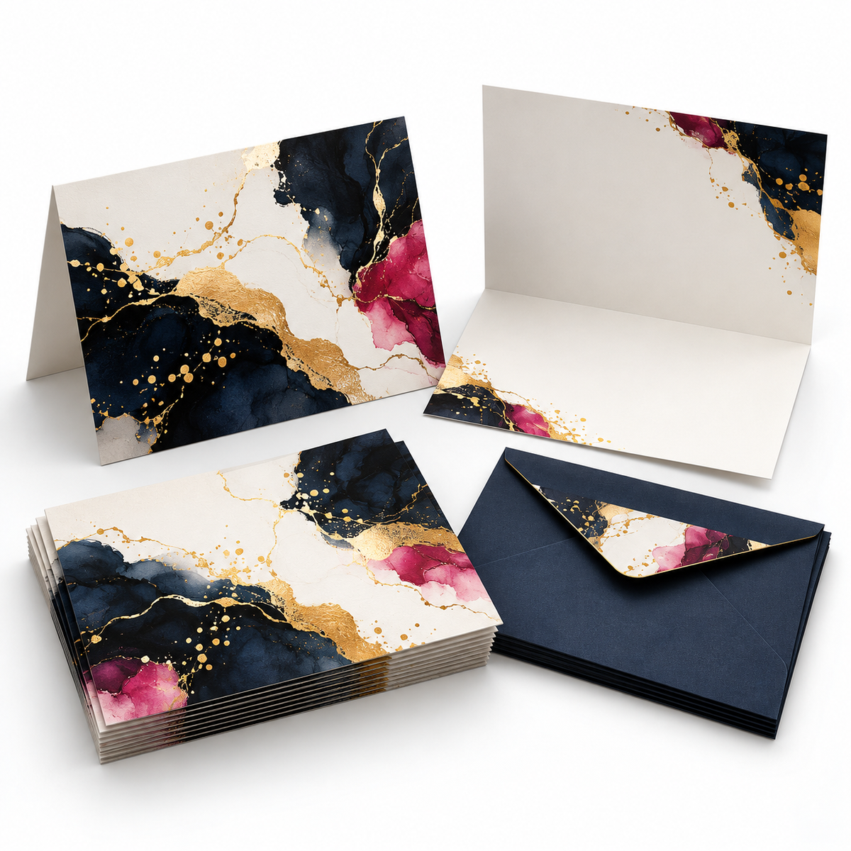 Custom printed thank-you cards in flat and folded formats with envelopes