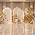 Event backdrop rental options with arch panels and gold shimmer wall